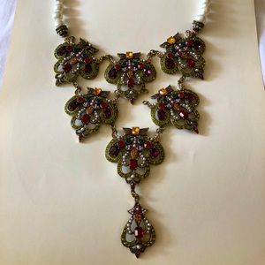 Heidi Daus multi-colored rhinestone pearl necklace